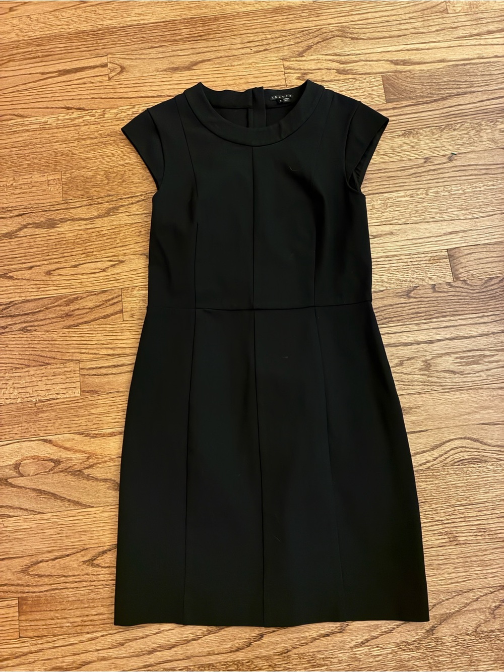 Theory Black Cap Sleeve Midi Sheath Dress